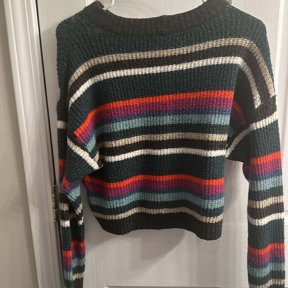 American Eagle Outfitters cozy crewneck striped sweater green size medium - Picture 2 of 5